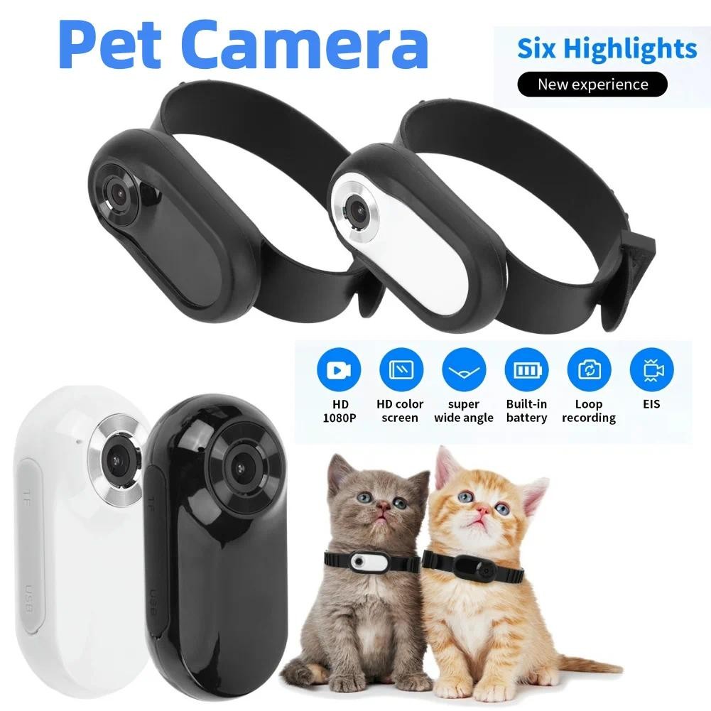 กล้องปลอกคอสัตว์เลี้ยง ไม่ต้องใช้ Wifi HD 1080P กล้องกีฬาขนาดเล็กไร้สาย กล้องแมว Choker ปลอกคอสุนัขติดตามพร้อมบันทึกวิดีโอ
