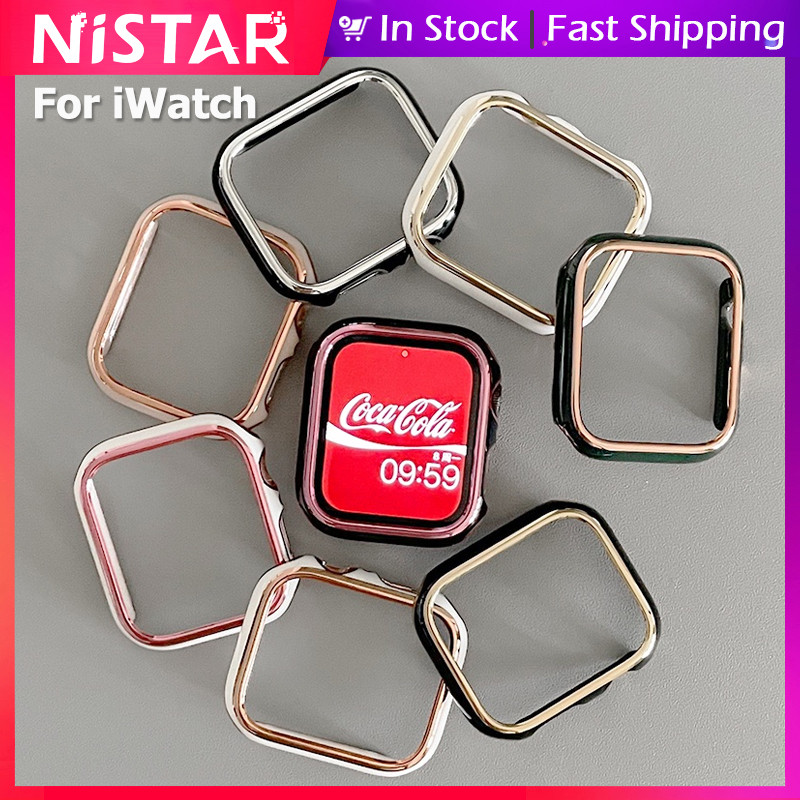 Nistar สองสีชุบกรอบป้องกัน smart Watch สําหรับ Apple Watch series 9 8 7 6 SE 5 4 3 2 1,ใหม่ hollow hard PC shell สําหรับ iWatch 45 มม.44 มม.42 มม.41 มม.40 มม.38 มม.