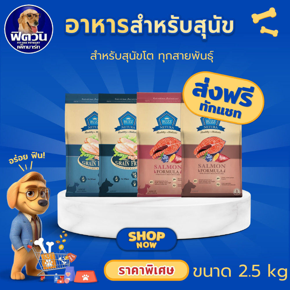BUZZ NETURE HOLISTIC GRAIN FREE CHICKEN ADULT อาหารเม็ด สำหรับสุนัขโตพันธุ์กลาง-ใหญ่ สูตรเนื้อไก่ ขนาด 2.5 กิโลกรัม
