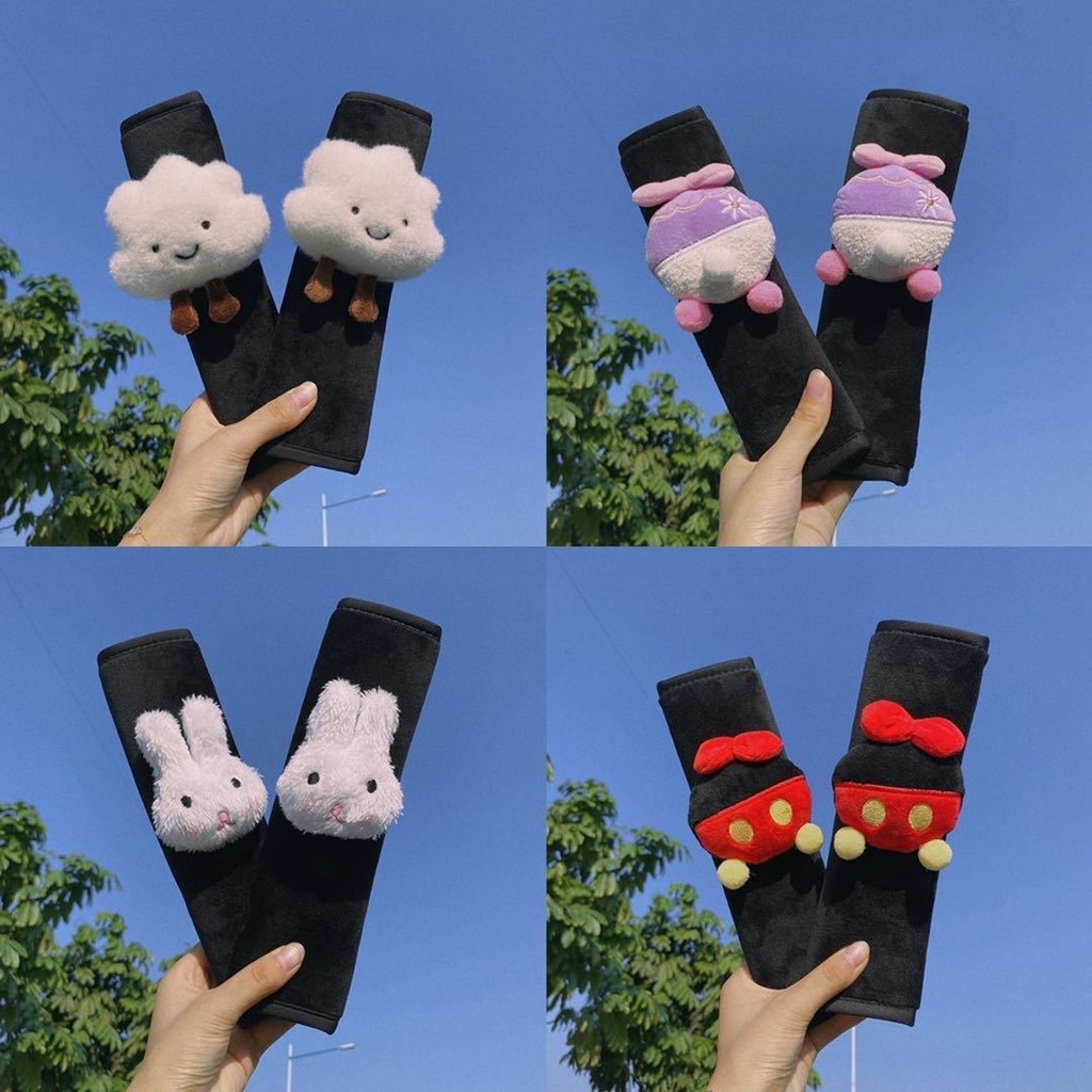 1คู่ เข็มขัดนิรภัยรถยนต์ไหล่ปกการ์ตูนน่ารักยาวเข็มขัดนิรภัยรถยนต์