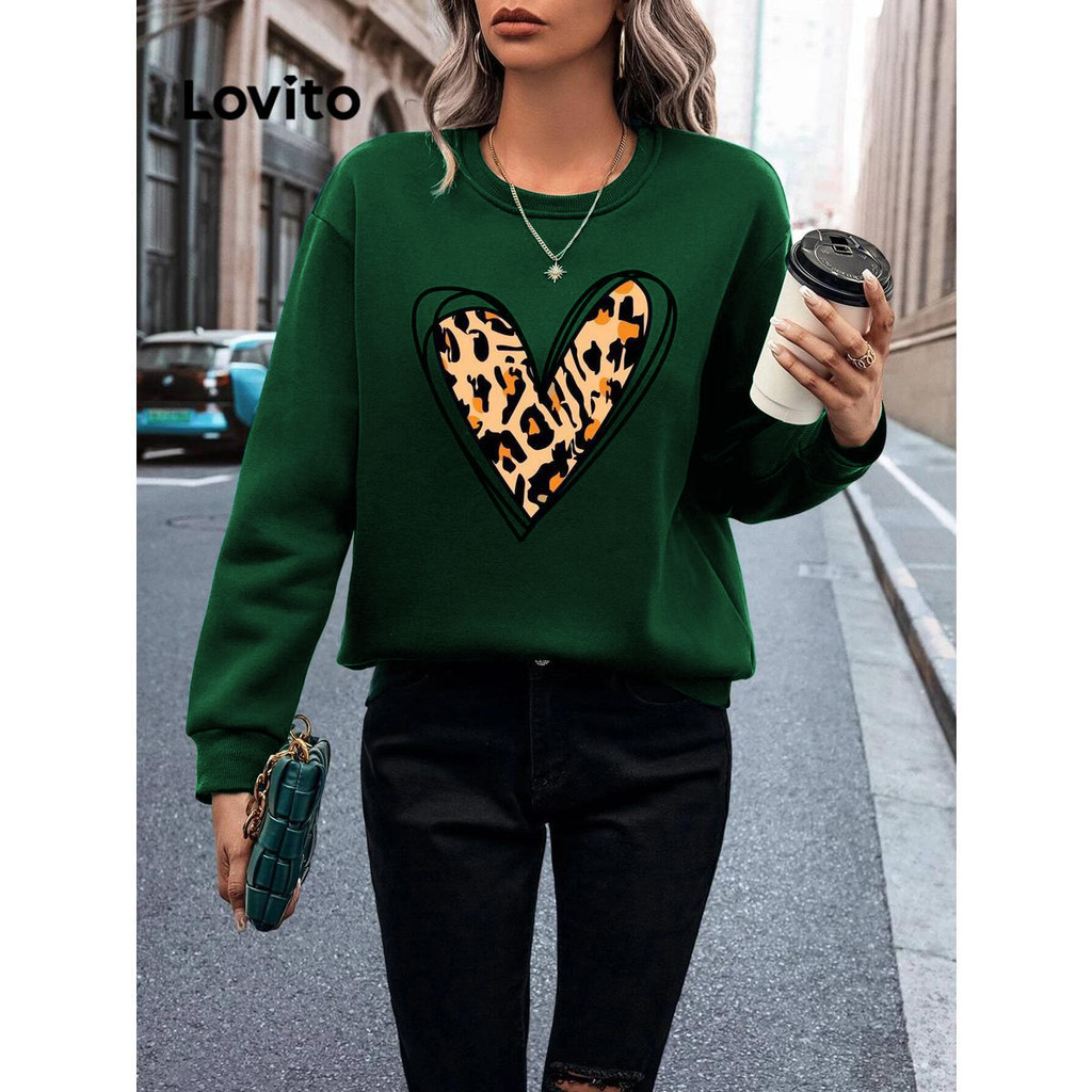 Lovito เสื้อกันหนาวผู้หญิง ลายหัวใจ สไตล์ลำลอง LNL62212