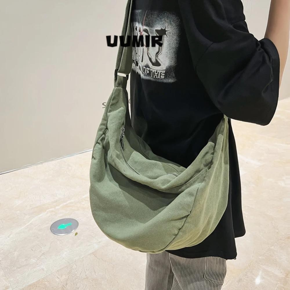 UUMIR กระเป๋าสะพายข้างกระเป๋า ผู้สื่อสาร สีทึบความจุขนาดใหญ่กระเป๋าสะพายผ้าใบช้อ