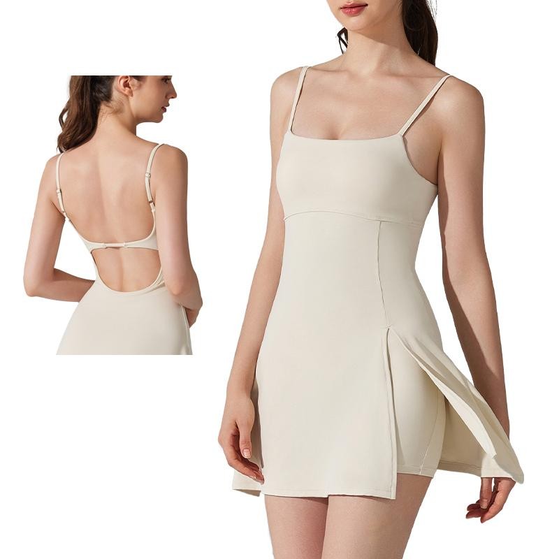 Wmuncc 2026 ชุดกีฬาพร้อมแผ่นอกระบายอากาศกลางแจ้งกอล์ฟที่สวยงามกลับสลิงโยคะเทนนิสกระโปรงผู้หญิง