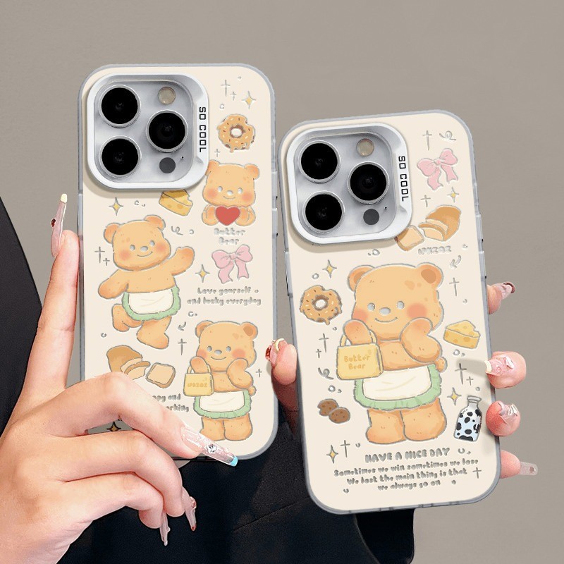 เคสไอโฟน16 15 14 13 12 11 Pro Max Case Shy น่ารัก butter bear ซิลิโคน Matte Compatible เคส iPhone 16PM,16Plus,X/XS, XR,7+,8Plus