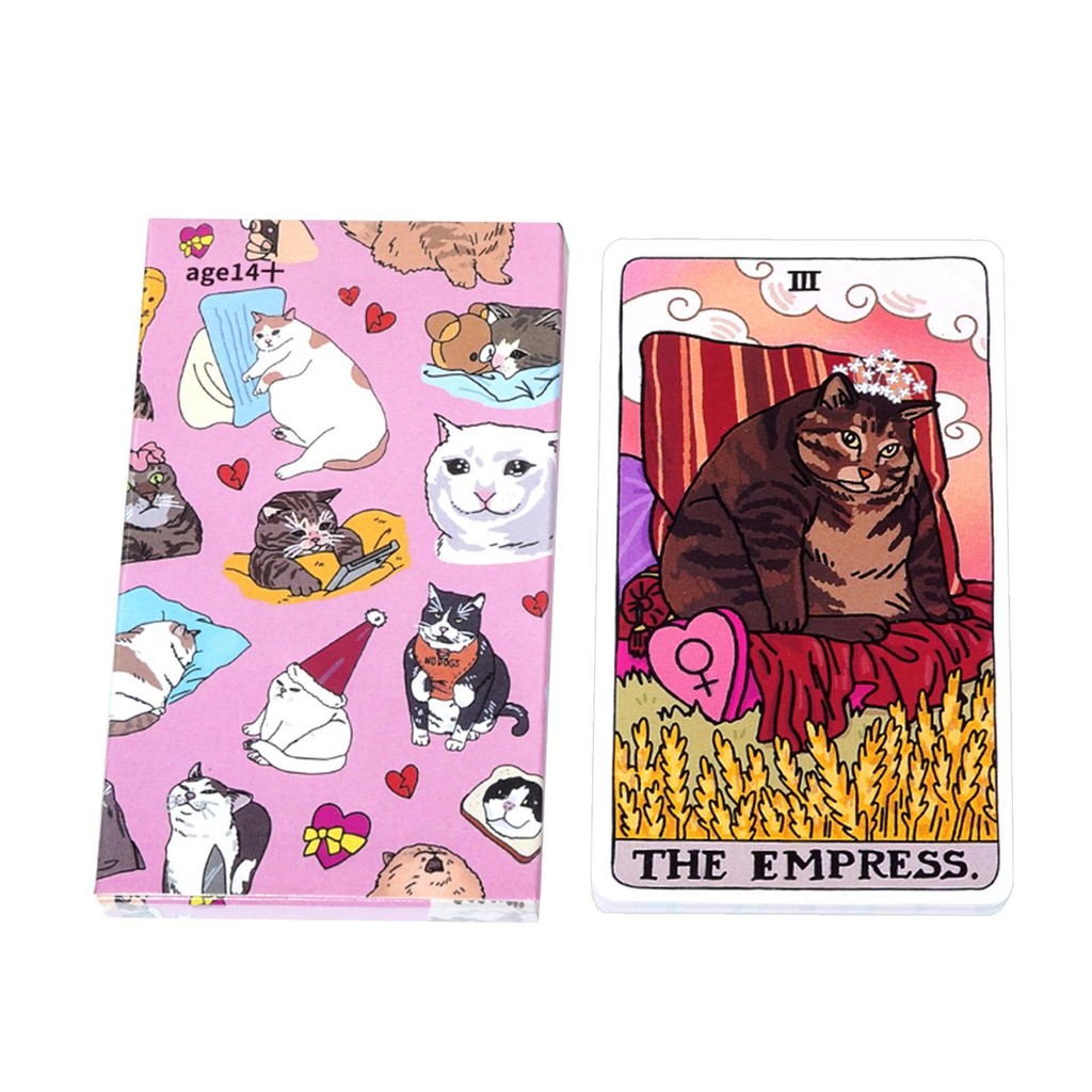 22 การ์ด Original Cat Meme Tarot ตลกแม่มดแมว Tarot Deck Cat Kawaii ตลกสีชมพูน่ารัก Tarot hontinth