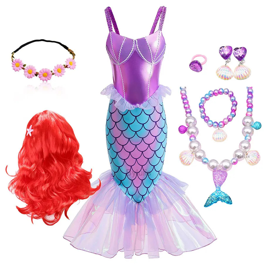 Little Mermaid Ariel ชุดเจ้าหญิงสําหรับสาวแขนกุด Tulle คอสเพลย์เครื่องแต่งกายเด็ก Carnival วันเกิดชุดเด็กเสื้อผ้า