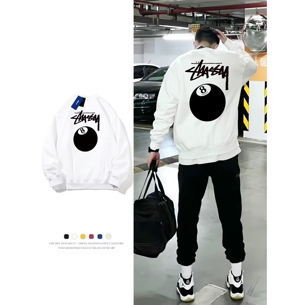 Plus Size M-8XLแฟชั่นบุรุษสไตล์เกาหลี No. 8 Ball Wear ins พิมพ์ผ้าฝ้ายเสื้อชายหญิงคู่ Unisex ลําลองหลวมเสื้อยืดแขนยาว