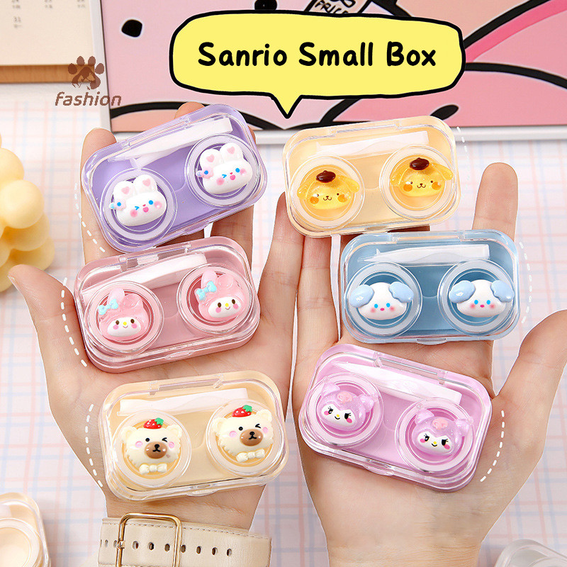 [แฟชั่น] Kawaii Sanrio กล่องคอนแทคเลนส์ Cinnamoroll Kuromi แบบพกพาคอนแทคเลนส์พร้อมปากคีบการ์ตูนน่ารักเลนส์เครื่องมือพยาบาล {TH}