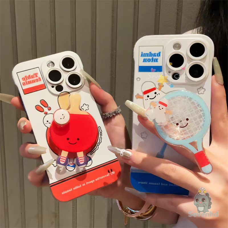 Ins High-end หมุนได้ปิงปองที่วางไม้แบดมินตันเคสโทรศัพท์สําหรับ iPhone 11 15 14 13 12 Pro Max ขั้นสูงบางเฉียบโปร่งใส Full HD ปลอก Soft TPU ฝาครอบป้องกัน