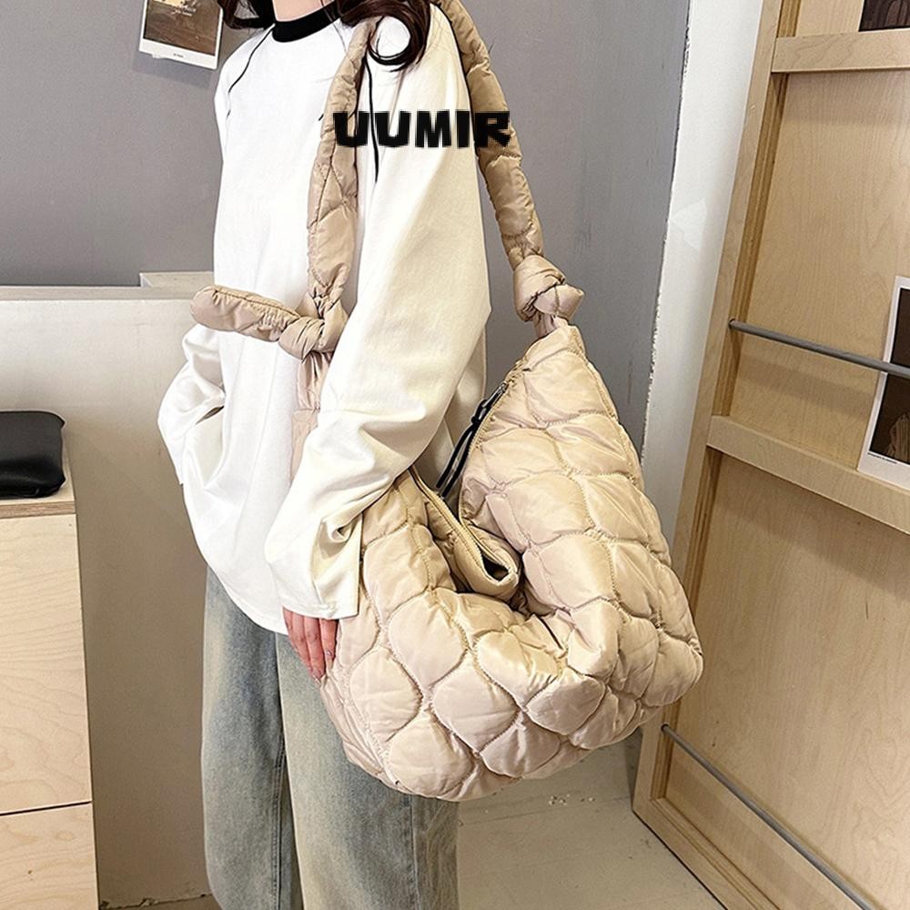 UUMIR กระเป๋าเมฆ,โบว์สไตล์ขี้เกียจ การขยายความ ผ้านวม สิริ กระเป๋าสําหรับผู้หญิง,น้ําหนักเบาความจุขนาดใหญ่สีทึบปักเป้า สิริ กระเป๋าผู้หญิงสา