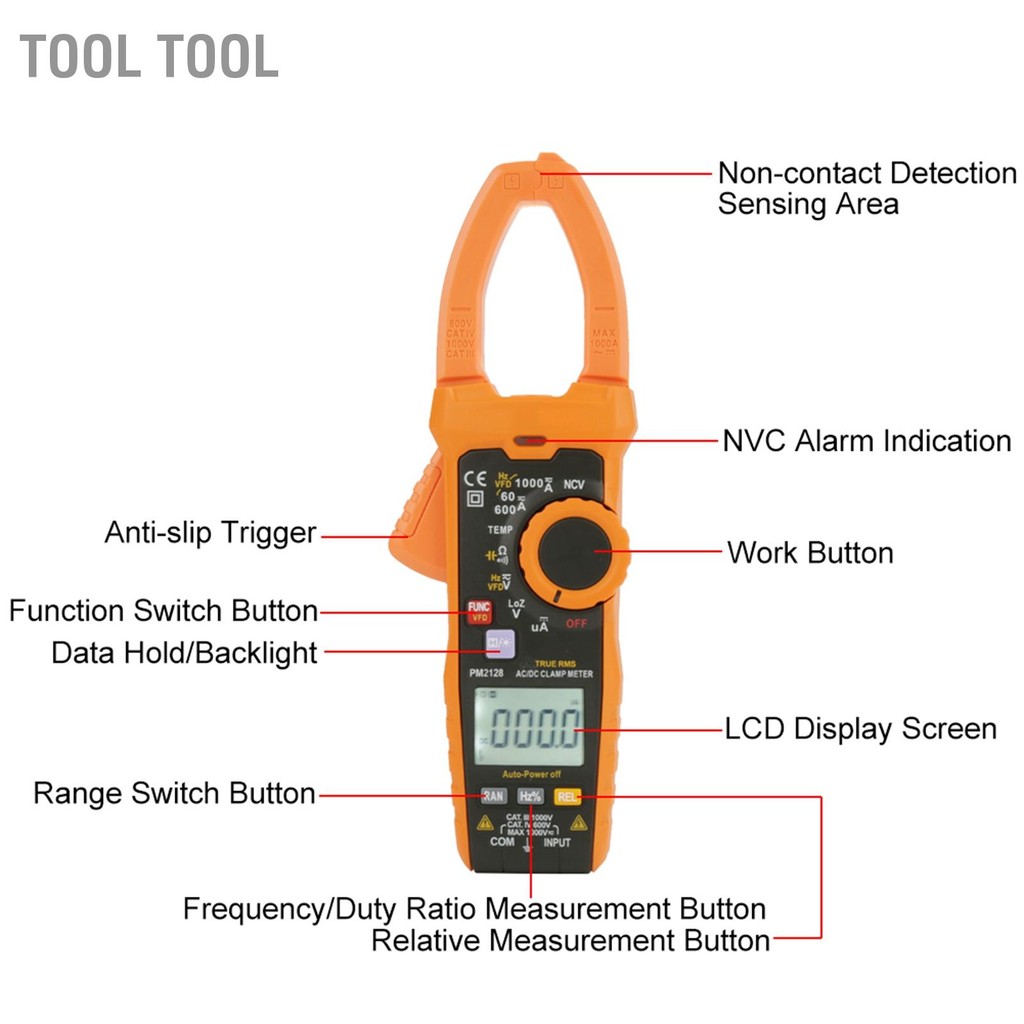 Tool PEAKMETER PM2128 แคลมป์มิเตอร์กระแสไฟ AC/DC แบบใช้มือถือแบบดิจิตอลความต้านทานความจุ