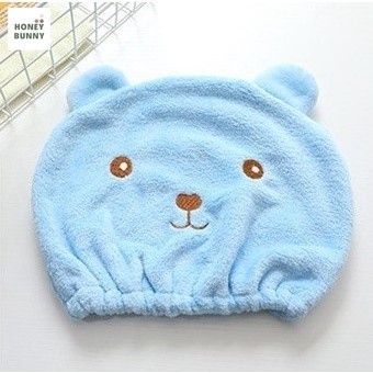 หมวกคลุมผม ที่คลุมผมแบบผ้านาโน ซับน้ำเร็ว ผ้าเช็ดผม ลายการ์ตูน สีฟ้า