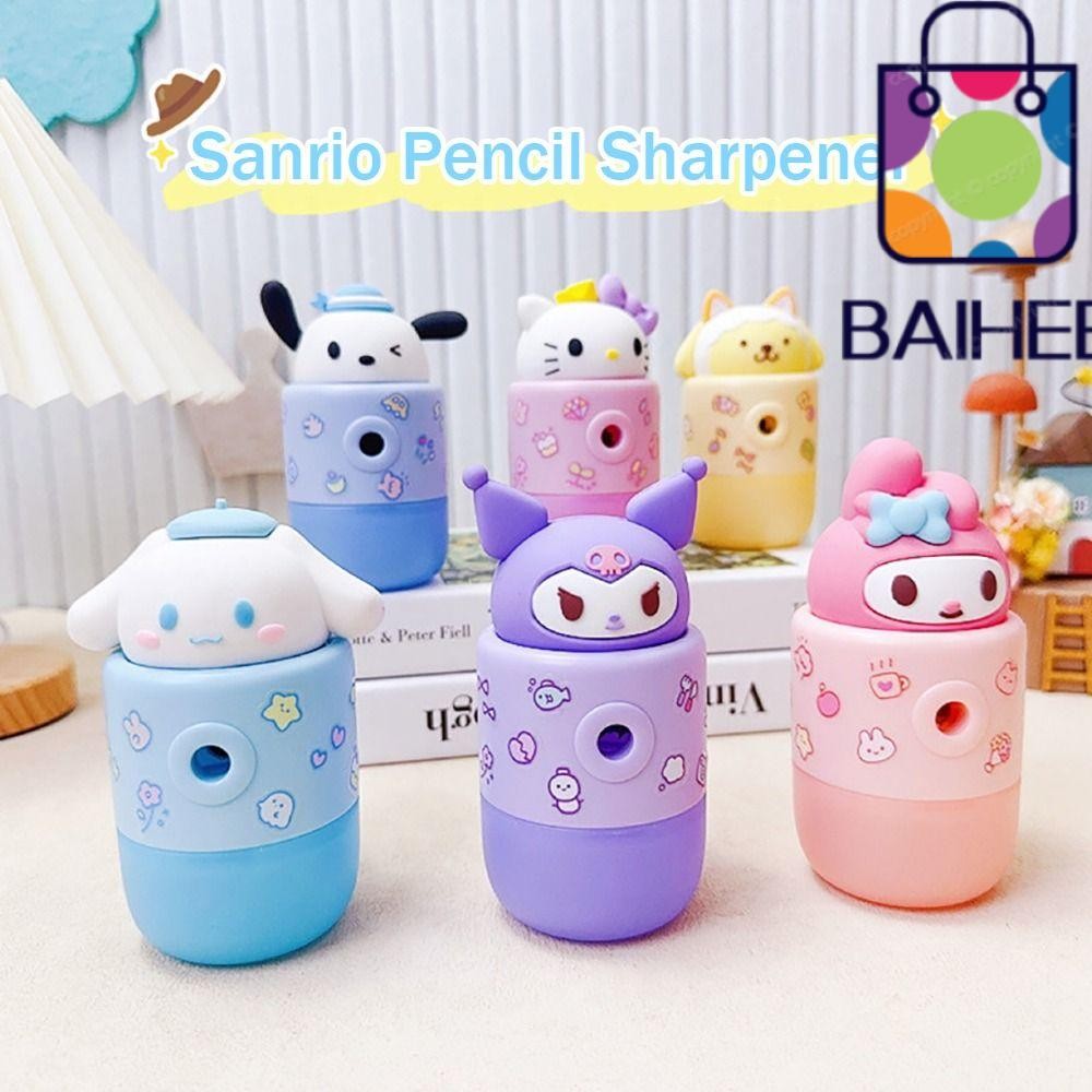 SANRIO เครื่องเหลาดินสอ ไป่เหอ, พลาสติกการ์ตูน ซานริโอ เครื่องตัดกระดาษ, คุณภาพสูงของขวัญนักเรียนเครื่องเขียนมือหมุนใบมีดดินสอสํานั