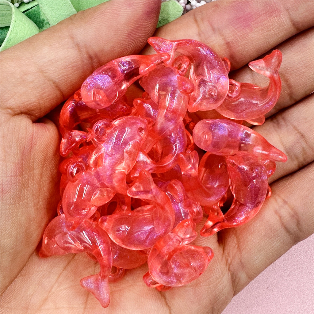 20ชิ้นแฟชั่นอะคริลิใสเงากุทัณฑ์หลวมลูกปัดปลาโลมาจี้อุปกรณ์เครื่องประดับ ทําเอง