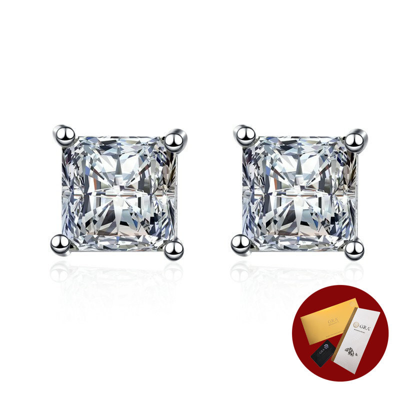 (พร้อมใบรับรอง Gra) S925 Silver Simple Square ต่างหู Elegant Moissanite ต่างหูเพชรสีขาว