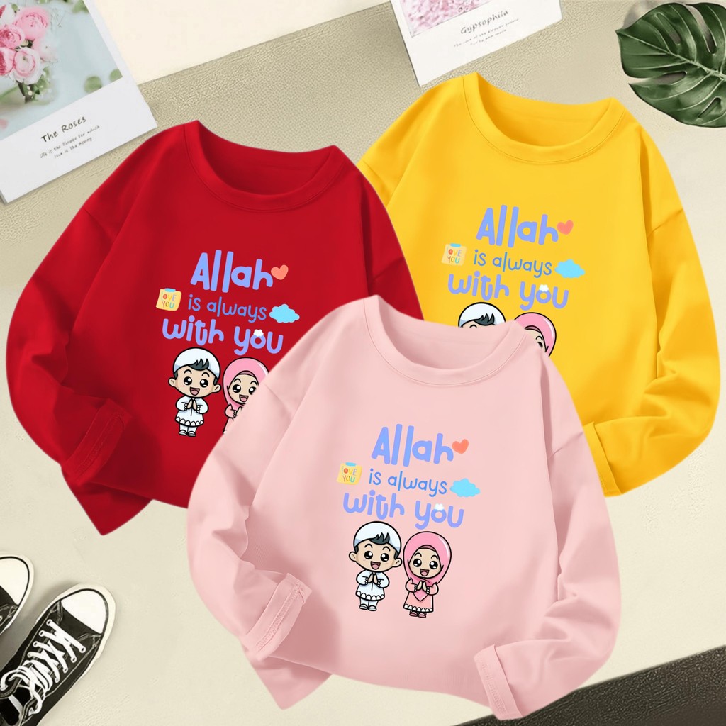 3-12 ปีเด็ก Unisex เสื้อยืดแขนยาวมุสลิมลายคุณการ์ตูนพิมพ์เด็กอเนกประสงค์ฤดูร้อนเด็ก Baju-t