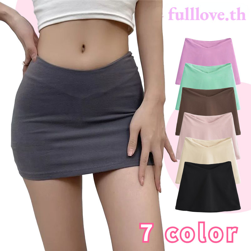 [ส่งไวจากไทย] Fulllove กระโปรงเอวสูง ทรงเข้ารูป สีทึบ สไตล์ย้อนยุค สวมใส่สบาย มีเข็มขัด หญิง แฟชั่น