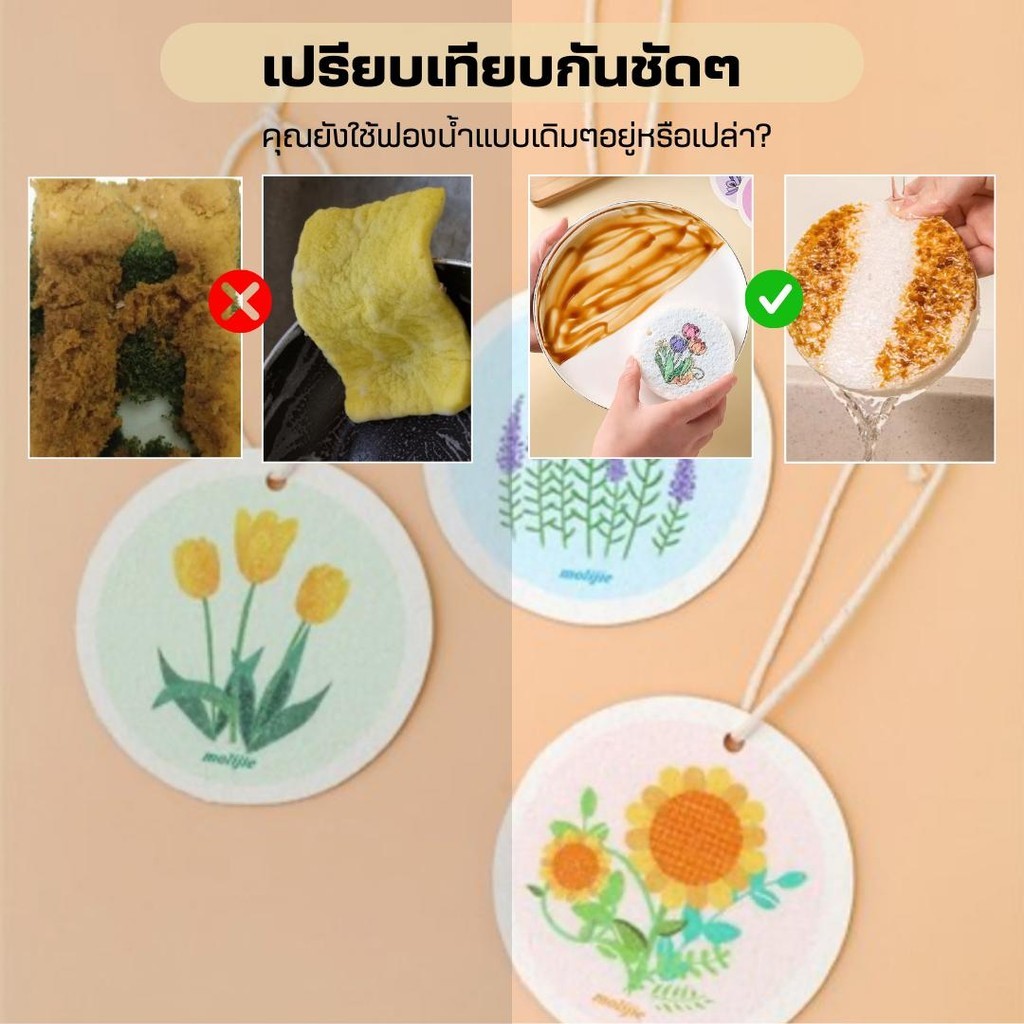 (แถมฟรีเชือก)ฟองน้ำเยื่อไม้ไผ่ รุ่นใหม่หนา3ชั้น ฟองน้ำล้างจาน ฟองน้ำทำความสะอาด  อเนกประสงค์   ฟองน้ำบีบอัด แปรงฟองน้ํา - รูปที่ 5