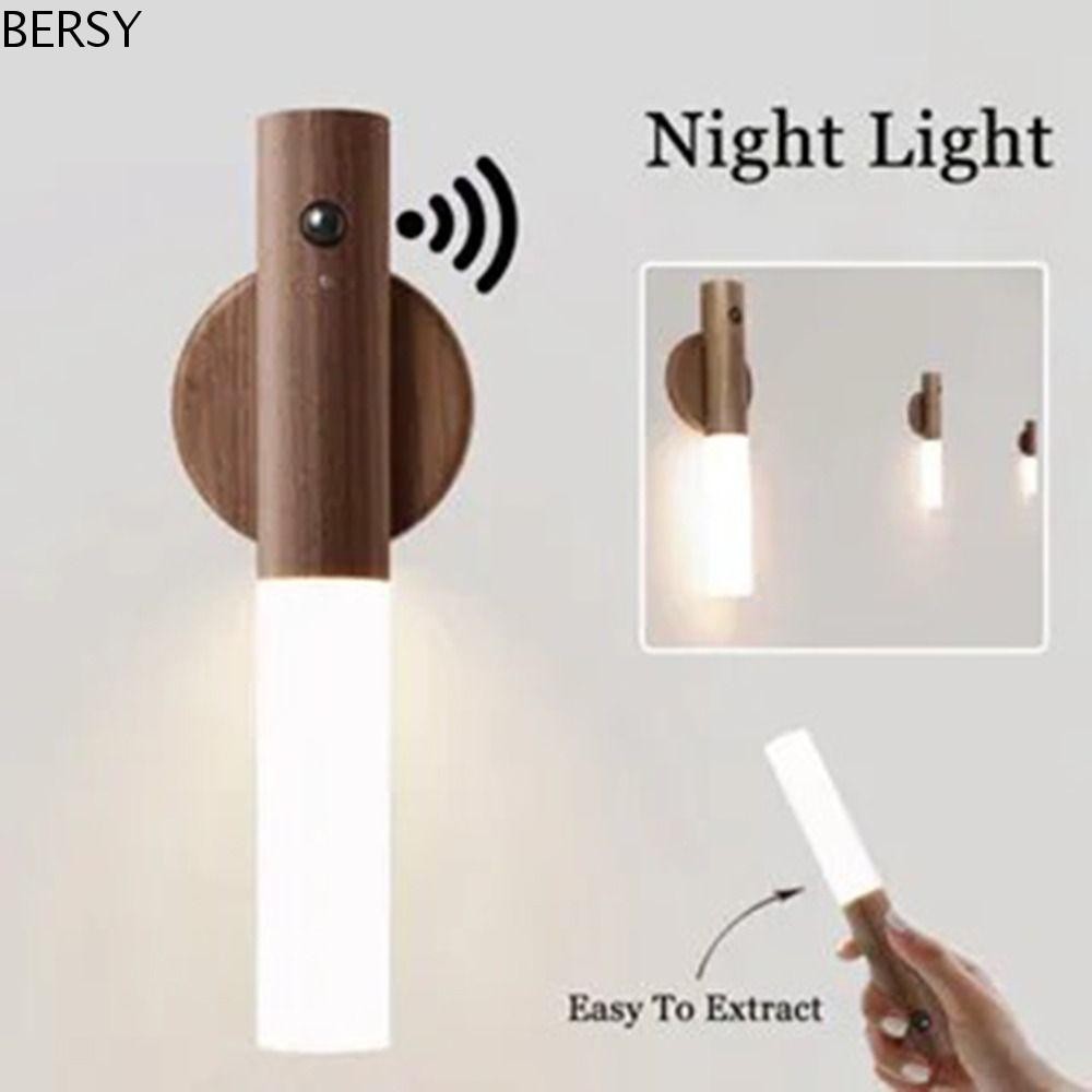 Bersy Motion Sensor Night Light, ไม้สมาร์ท Motion LED Wall Sconce, พกพาสะดวก USB ชาร์จหรี่แสงได้ Wall Mount Human Sensor ไฟตู้