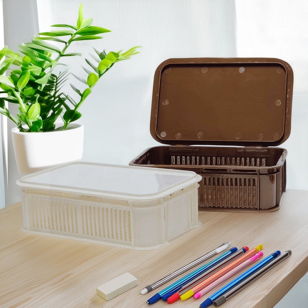 กล่องใส่ของอเนกประสงค์ มีรูระบายอากาศ เก็บหอม กระเทียม เครื่องเขียน ช้อนส้อม รุ่น 8033