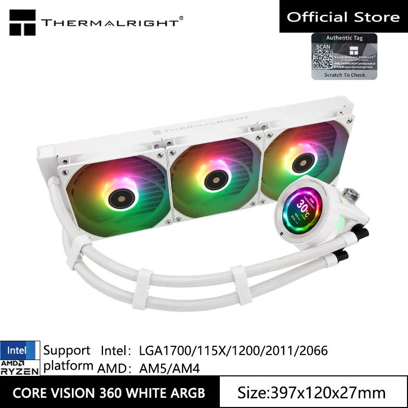 Thermalright CORE VISION 360 ARGB หม้อน้ําน้ําเย็นแบบ All-in-one,หน้าจอแสดงผล LCD ขนาด 2.1 นิ้ว,รองร