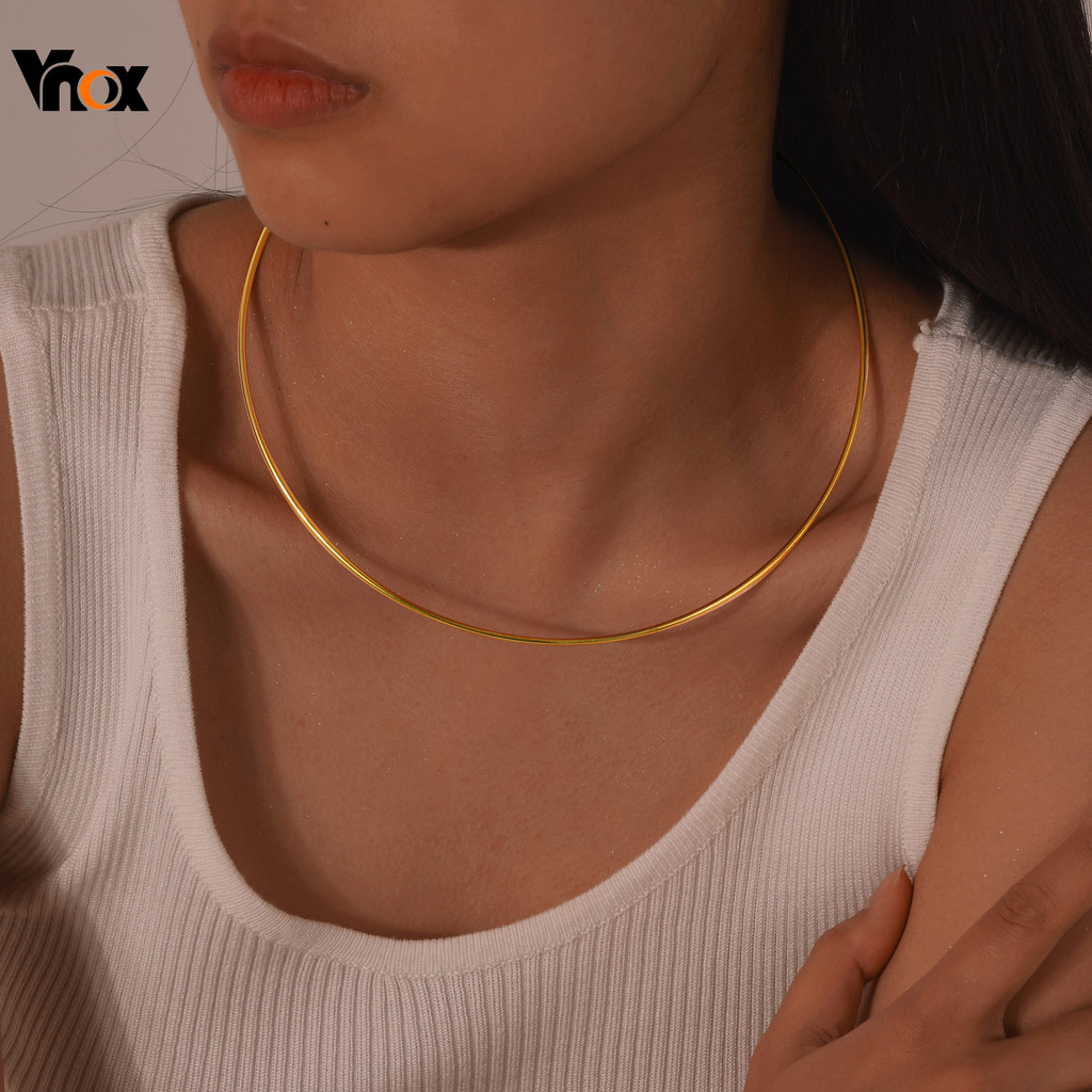 Vnox 18K Gold สร้อยคอโชคเกอร์สแตนเลสสําหรับผู้หญิง,บาง Hypoallergenic Simple Choker Chain