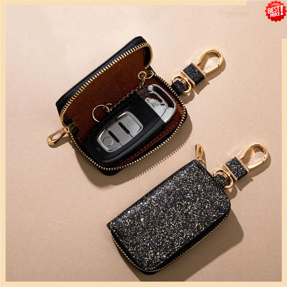 Glitter PU หนังกระเป๋ากุญแจรถซิป Key Holder กระเป๋าผู้ชายผู้หญิง Universal Key Storage กระเป๋าแฟชั่นเอวแขวนพวงกุญแจ
