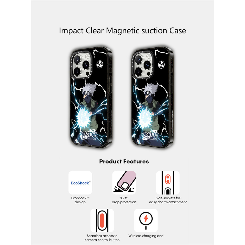 Casetify X Naruto Kakashi กรณีแม่เหล็กดูดอะคริลิคกรณีด้านหลังสําหรับ Apple IPhone 12 13 14 15 16 Pro Max Plus พร้อมกล่อง