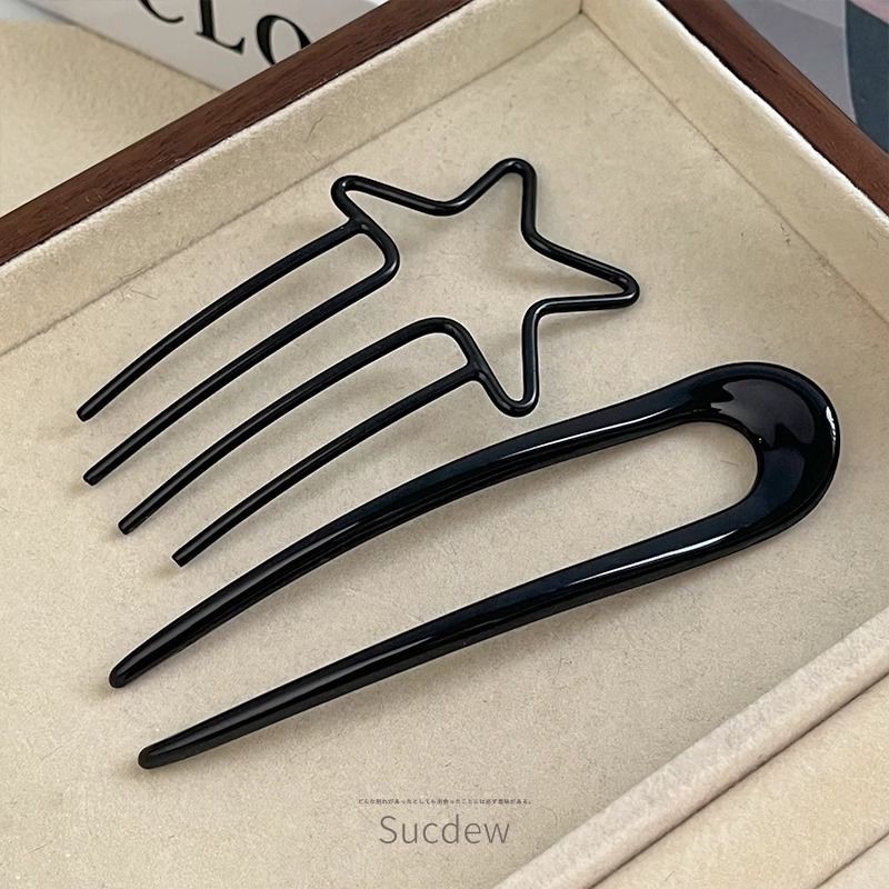 u型发簪盘发女懒人盘发神器丸子头盘发齿梳发簪倒插盘头发簪头饰U-shaped hairpin, coiled hair, lazy woman, coiled hair, magical tool, 