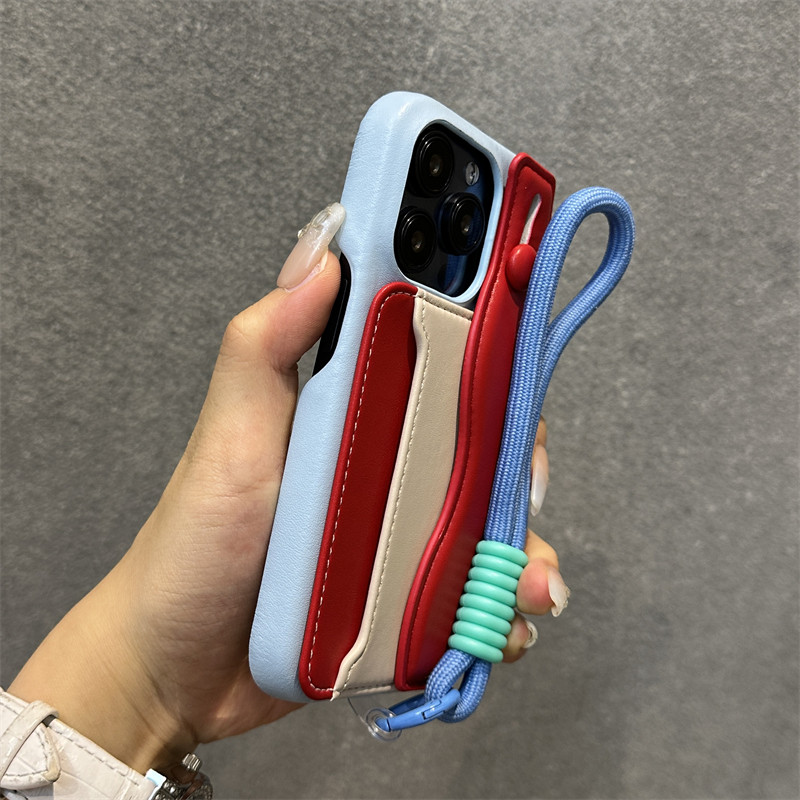 Stylish สายรัดข้อมือช่องใส่การ์ดที่ถอดออกได้สั้น lappet จับคู่หนัง Caseing สําหรับ iphone 16promax 15 14 13 12 11 promax XsMax XR X Xs 7 8 plus 15max