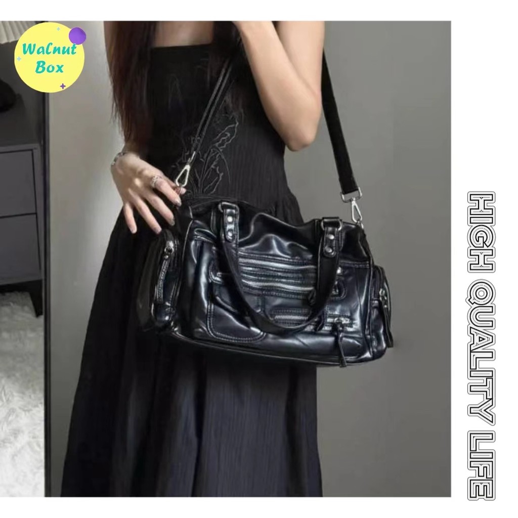 2024 ใหม่แฟชั่นหนังนุ่ม Multi-Zipper กระเป๋าขนาดใหญ่ความจุกระเป๋ารถจักรยานยนต์ All-Match แฟชั่นสบายๆ Cross-Body กระเป๋าถือ
