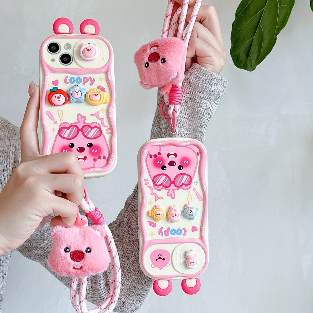 3d Beaver Loopy เหมาะสําหรับ Apple 16pro เคสโทรศัพท์ IPhone 15Promax Soft Case 13 Push-pull เลนส์ Apple 12 เคสโทรศัพท์