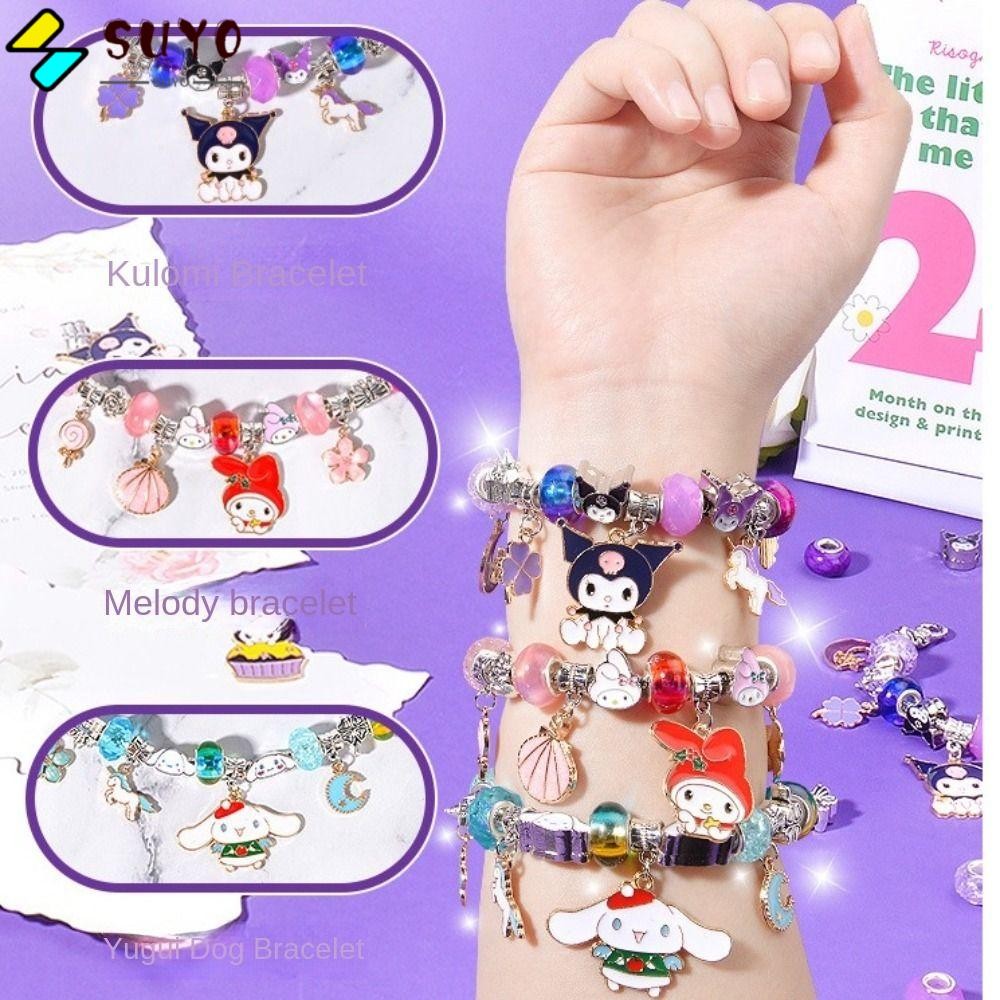 กล่องสร้อยข้อมือลูกปัด SUYO, ของเล่นเด็ก DIY Kawaii, วัสดุ Sanrio น่ารักการผลิต My Melody ของขวัญสําหรับเด็ก