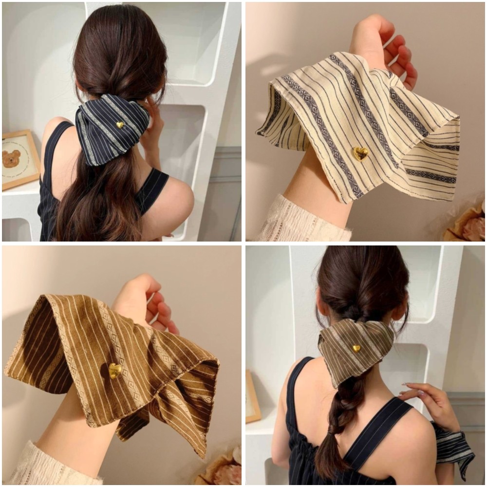 จีบลายรักผมผูกผมหางม้าสูงแถบคาดศีรษะยืดหยุ่นสไตล์วรรณกรรมอ่อนโยน การสื่อสาร เครื่องประดับผมสําหรับผู้หญิง