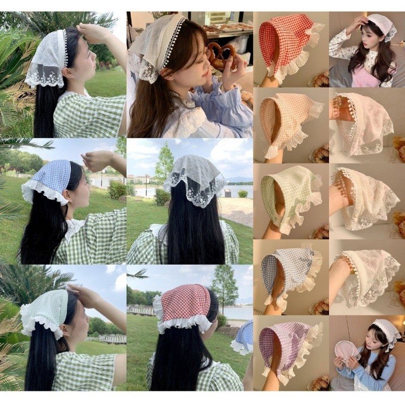[นกกางเขน]เกาหลี อิน ผ้าพันคอผู้หญิงฝรั่งเศสย้อนยุคผ้าพันคอสามเหลี่ยมเป่าโถวฤดูร้อนถักชายหาดภาพอุปกรณ์ผม