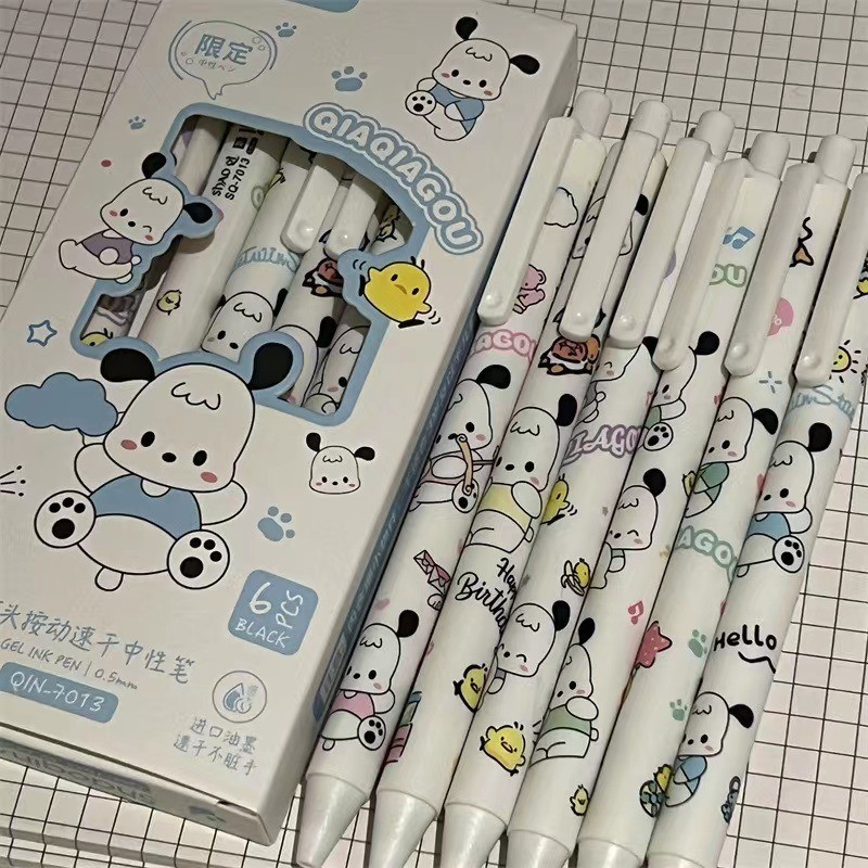 6pcs ลาย pachacco ปากกากดสีดำ sanrio ปากกาน่ารัก หัวปากกาคาร์บอนสีดำ ปากกาลูกลื่น สีดำ A5