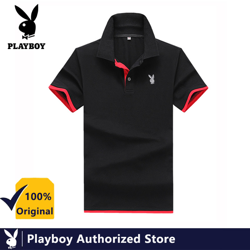 Playboyเสื้อผู้ชายฤดูร้อนสีบริสุทธิ์เกาหลีรุ่นพลิกเสื้อสั้นแฟชั่น