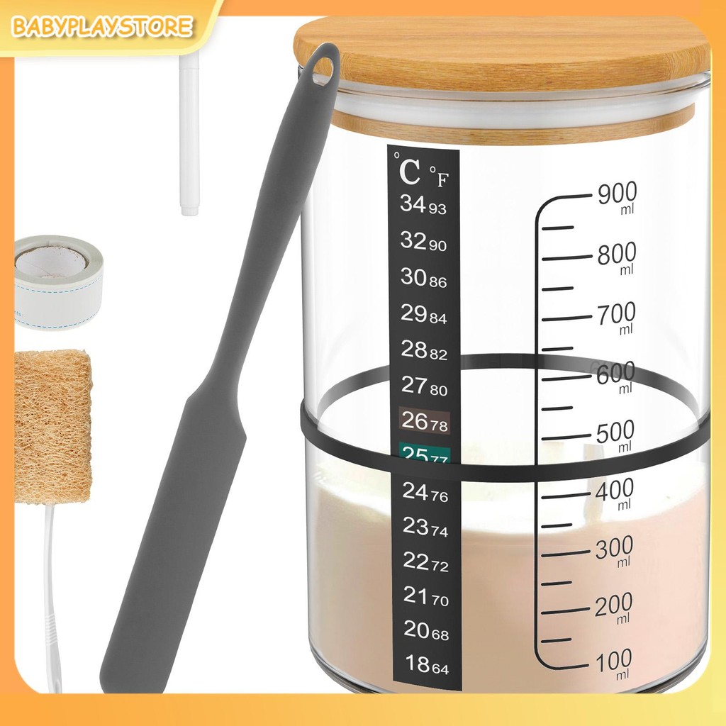 Sourdough Starter Jar Kit 900ml Sourdough Starter Container แก้วปากกว้าง Sourdough Starter ถ้วยฝาไม้