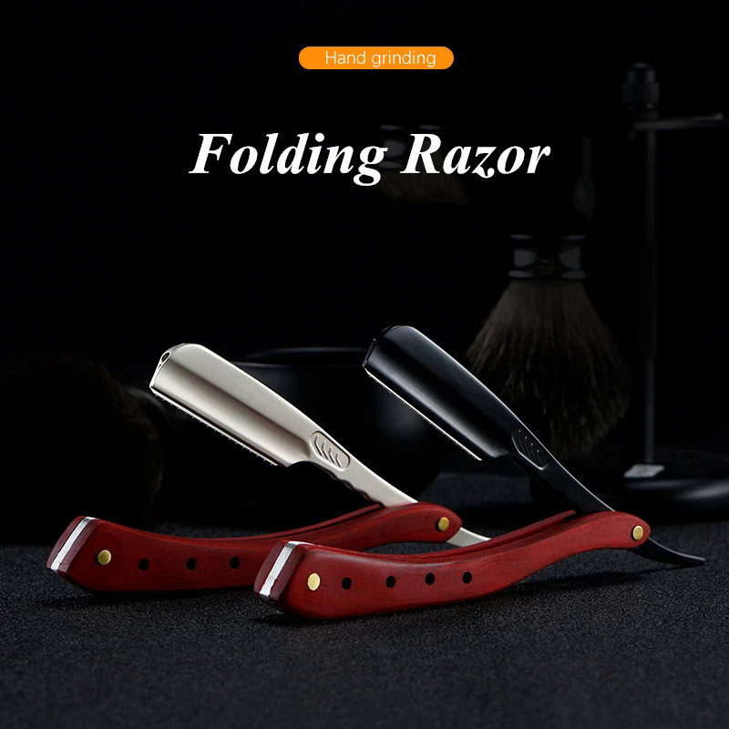 Color Wood Handle Zinc Alloy Feather Folding Razor Shaver Holder Manual Beard Haircut Razor for Men 
