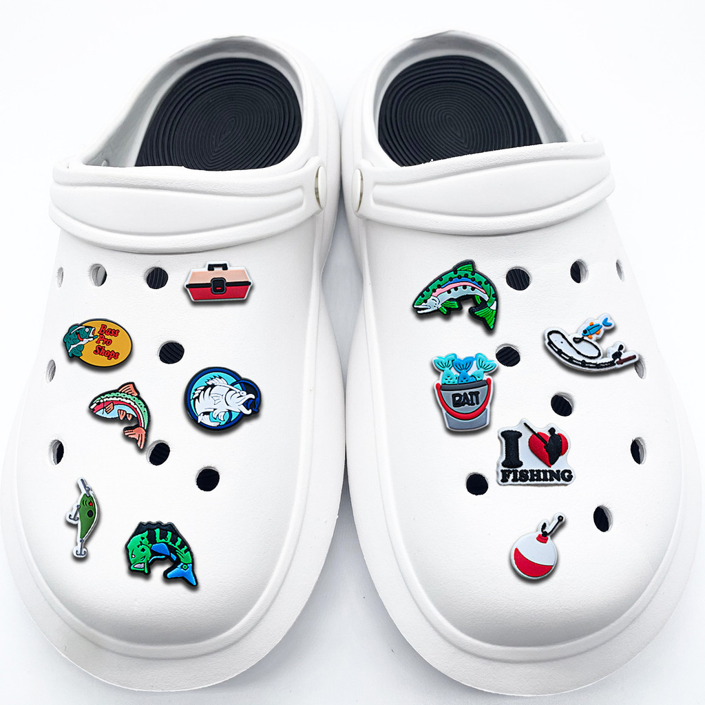 22 ชิ้น Crocs Jibbitz Charms ชุดตกปลากลางแจ้งอุปกรณ์ตกปลา Creative รองเท้าหัวเข็มขัดตกแต่งสําหรับ Crocs
