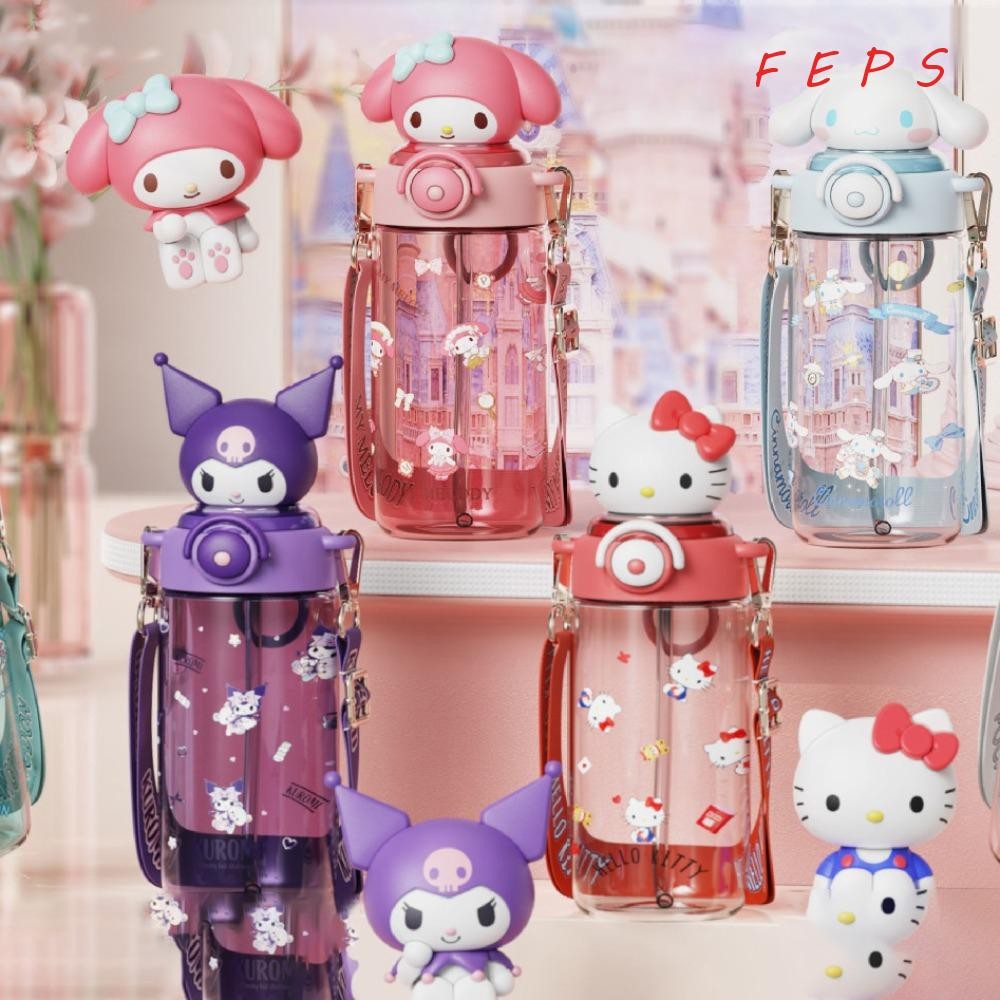 ถ้วยน้ํา FEPS, ถ้วยโรงเรียน Sanrio Anti-fall, แบบพกพาความจุขนาดใหญ่ทนความร้อน 650ml ถ้วยฟางกีฬากลางแจ้งฟิตเนส
