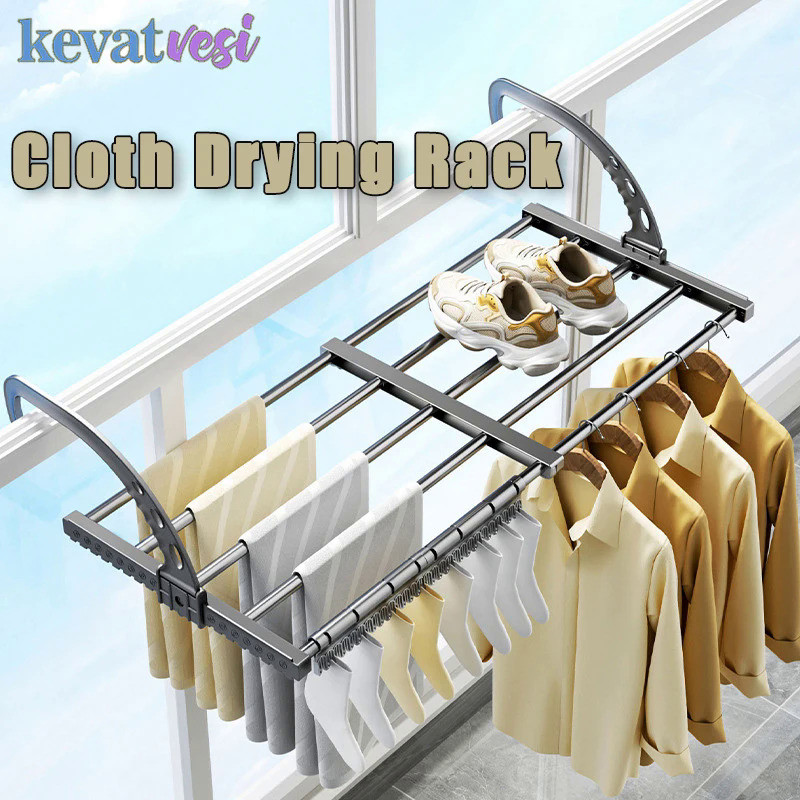 Foldable Clothes Drying Rack Stainless Steel for Balcony Bedroom Drying Shoes Clothes Towel Organize