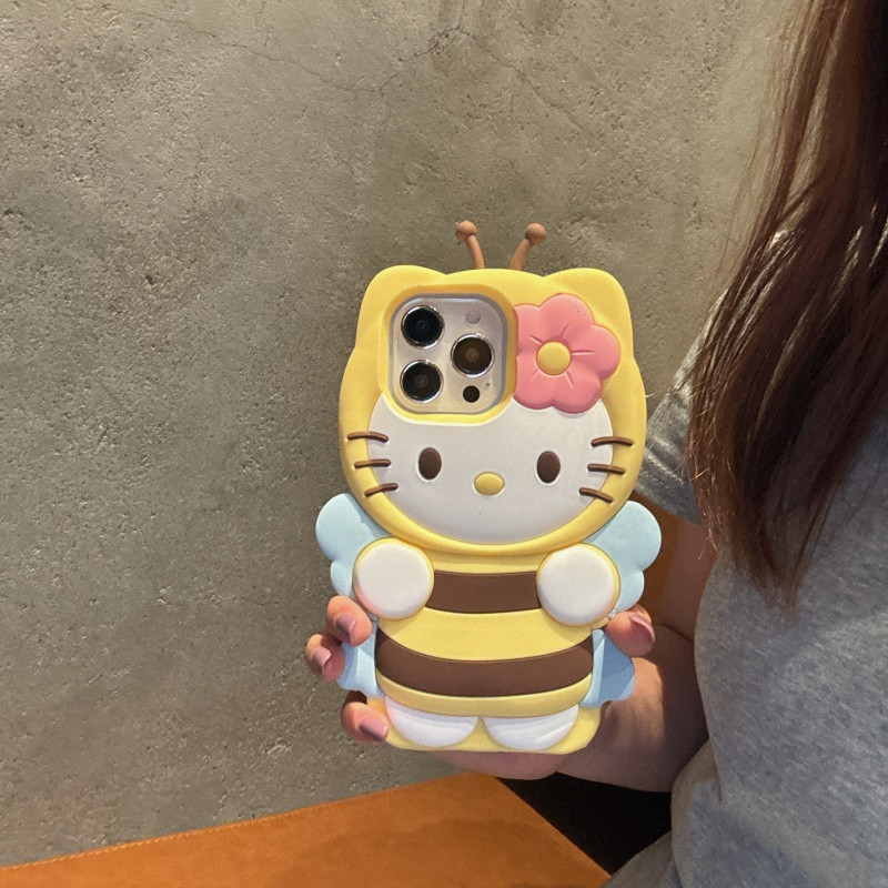 3d การ์ตูน bee cat เคสซิลิโคนสําหรับ iPhone 16 15 14 13 12 11 Pro Max นุ่มการ์ตูนสัตว์เคสซิลิโคนสําหรับ iPhone16 กรณีปลอก