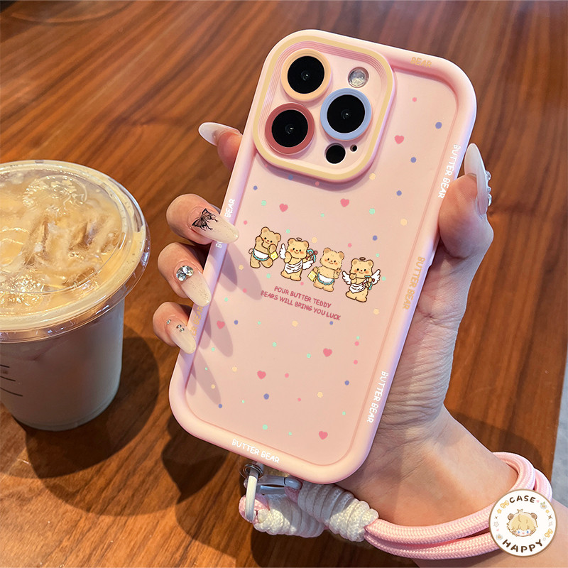 หมีเนยน่ารักจุดกลมสีเต็มจอ เคสIPhone 11 15 Pro Max 7Plus 14 13 12 Pro Max XS X XR Max 7 8 15 14 Plus SE 2020
