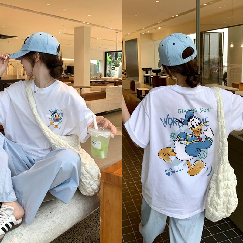 COD✅ (จัดส่งในกรุงเทพฯ) MAO Shop Oversize Tee - เสื้อยืดแขนสั้นพิมพ์ลายเป็ดการ์ตูนน่ารักสําหรับผู้หญิง #54360