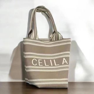 【พร้อมส่ง】miss bag fashion กระเป๋าช๊อปปิ้งไฮโซทอลายริ้ว กระเป๋าทรงสวย