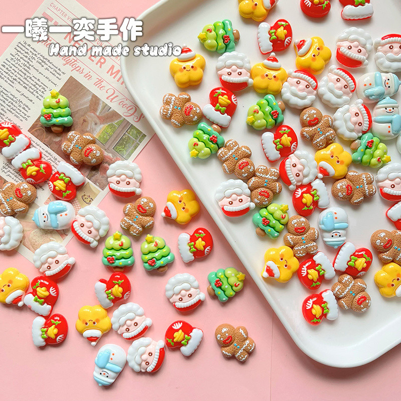 [100ในสต็อก] ชุดอุปกรณ์เรซินคริสต์มาส DIY ครีมกาวเคสโทรศัพท์กิ๊บซานตาคลอสขนมปังขิงมนุษย์เครื่องประดับต้นคริสต์มาส