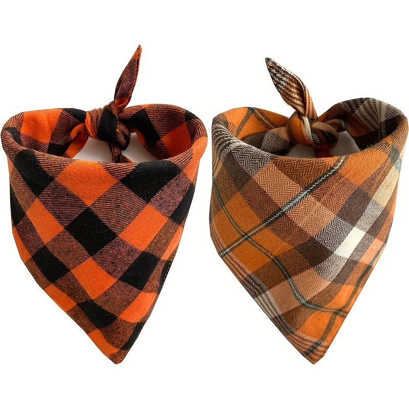 1-Pack Fall Dog bandanas, ผ้าพันคอสัตว์เลี้ยงลายสก๊อตสีส้มสำหรับสุนัขขนาดเล็กและขนาดกลาง, ผ้าฝ้ายทนทาน, ซักเครื่องได้, ฤดูใบไม้ร่วงตามฤดูกาล, อุปกรณ์เสริมสำหรับวันฮาโลวีนและวันขอบคุณพระเจ้า, การออกแบบผูกปม