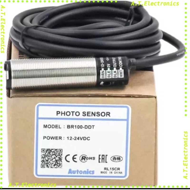 BR100-DDT BR100DDT  Photo sensor M18 ชนิด NPN ระยะจับ 10CM ไฟ12-24VDC ราคา ถูกที่สุด ดีลบีเคเค