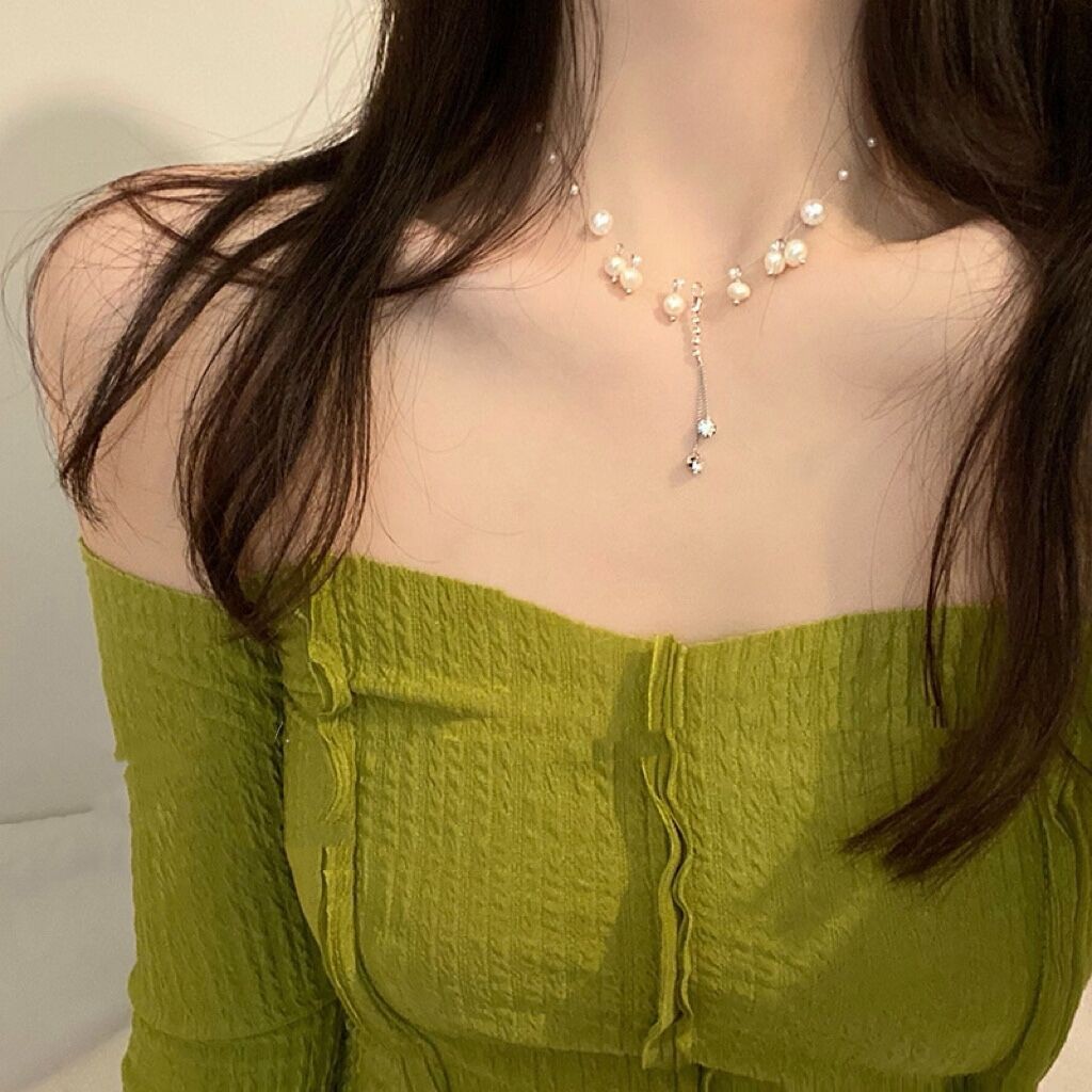 Yx สร้อยคอพู่มุกผู้หญิงแฟชั่นของขวัญ Niche Trend เครื่องประดับโซ่กระดูกไหปลาร้า